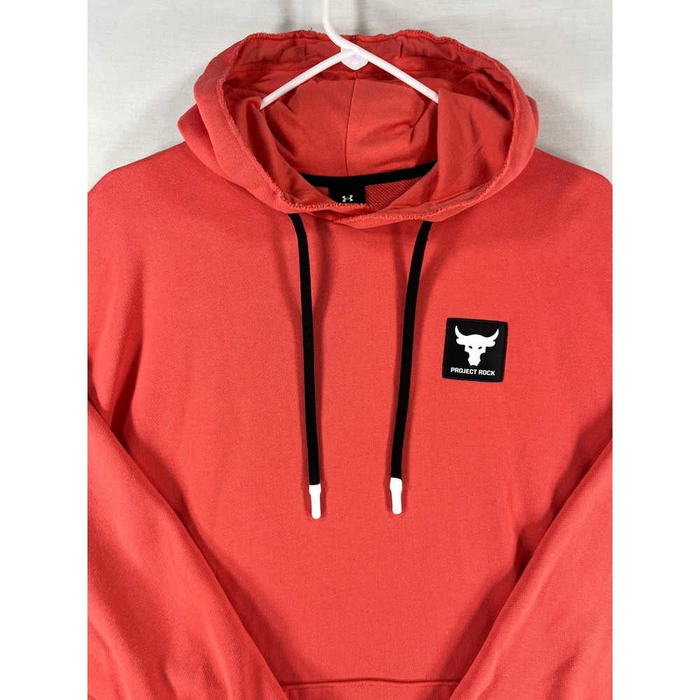 Under Armour Project Rock Mens Medium Red Orange Brahma Bull Pullover Hoodie